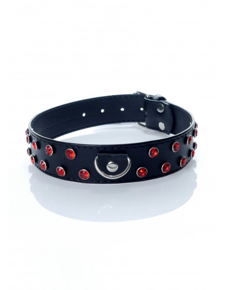 Obroża BDSM - Collar 3 Cm. Red Crystal - Chokery, obroże i smycze - 1