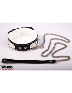 Obroża Niewolnika Ze Smyczą, Biała - Chokery, obroże i smycze - 1