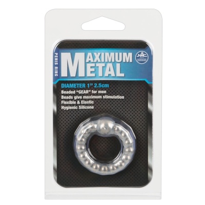 Pierścień na penisa Maximum Metal Ring z masującymi metalowymi kulkami, rozciągliwy, średnica 2,5 cm - 1 2