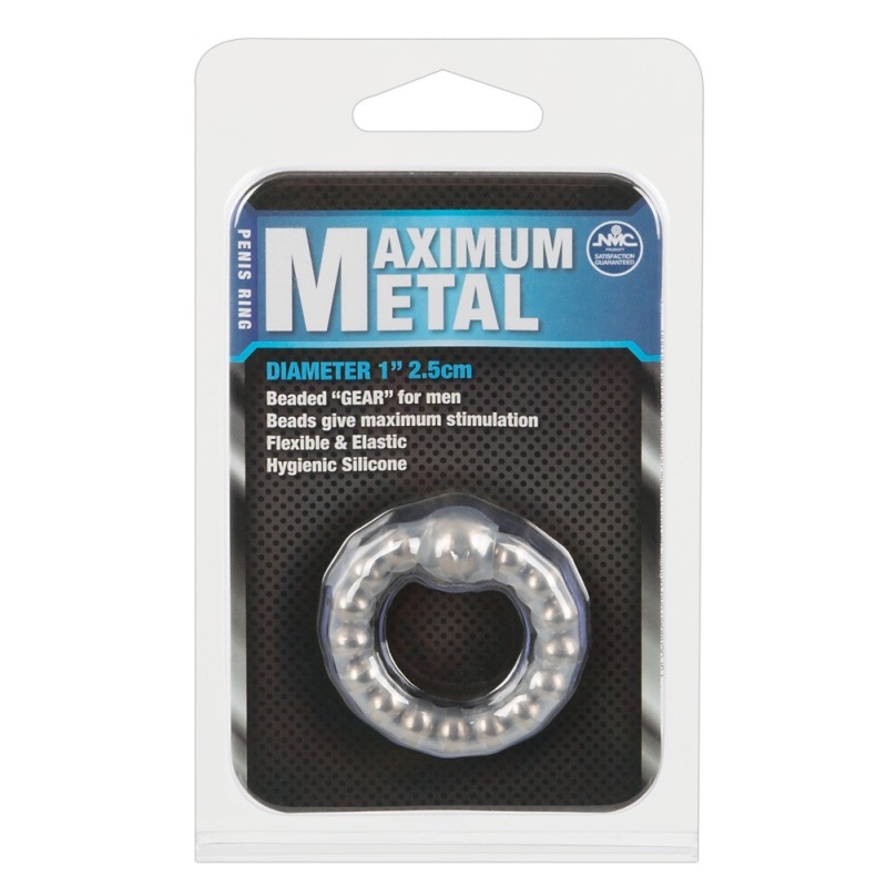 Pierścień na penisa Maximum Metal Ring z masującymi metalowymi kulkami, rozciągliwy, średnica 2,5 cm - 2