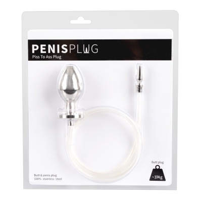 Dilator cewki z korkiem analnym Piss to Ass – stal nierdzewna, silikonowa rurka 62 cm - 1