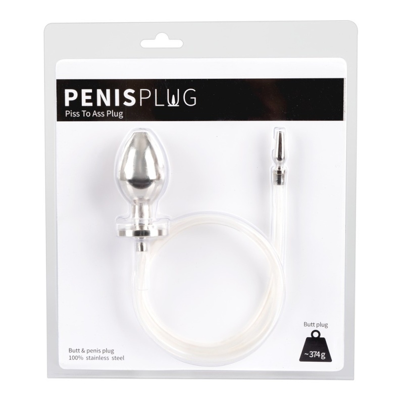 Dilator cewki z korkiem analnym Piss to Ass – stal nierdzewna, silikonowa rurka 62 cm - 1