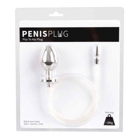 Dilator cewki z korkiem analnym Piss to Ass – stal nierdzewna, silikonowa rurka 62 cm - 1