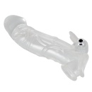 Tuleja na penisa z wibracją Chrystal Skin Penis Sleeve Vibro — przezroczysty przedłużacz z pętlą na jądra i stymulatorem łechtac - 4