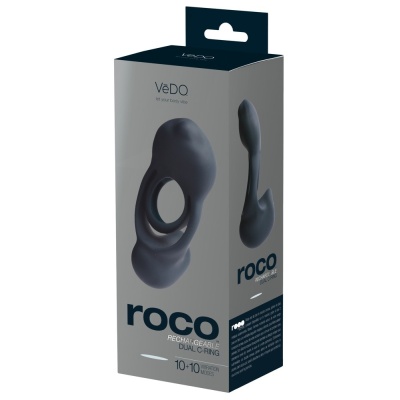 Pierścień wibracyjny Roco Just Black z 2 silnikami, stymulatorem łechtaczki i pierścieniem na jądra, 13 cm - 1 2