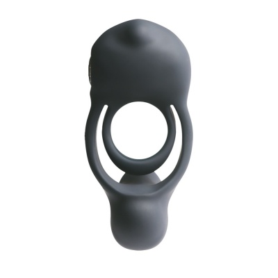 Pierścień wibracyjny Roco Just Black z 2 silnikami, stymulatorem łechtaczki i pierścieniem na jądra, 13 cm - 1