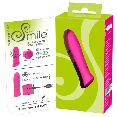 Mini wibrator Sweet Smile Rechargeable Power Bullet z powłoką PU – 7 trybów, 8,5 cm × 2–2,3 cm - 7