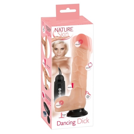 Wibrator realistyczny Nature Skin Dancing Dick z rotacją żołędzi, przyssawką i pilotem przewodowym, 26 cm - 2