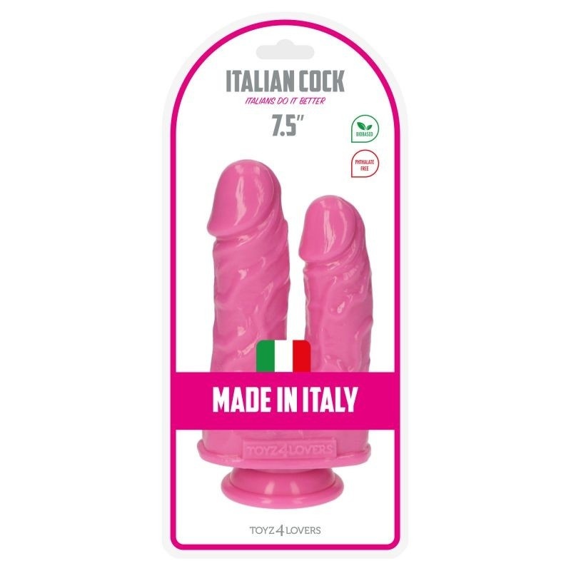 Podwójne dildo Romolo e Remo 18.5 cm – różowe z przyssawką - 2