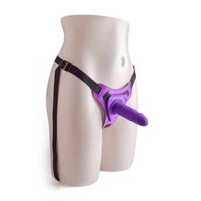Pas strap-on Hot Stuff z dildem 10 cm (3 cm średnicy) fioletowy - 1