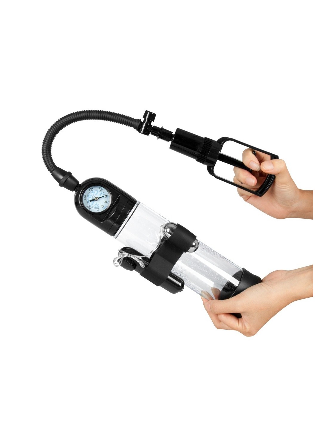 Pompka Erekcyjna Do Penisa Powerpump Master Black&Clear z Wibracjami