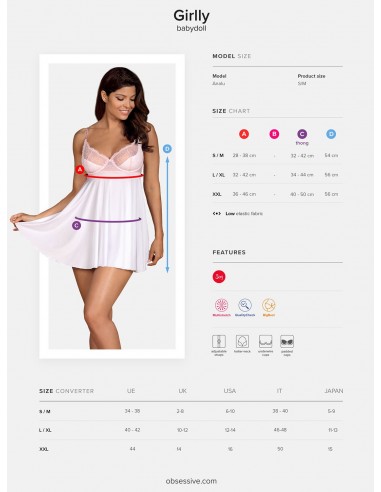 Bielizna nocna Girlly Babydoll I Stringi  S/M - Babydoll - 6