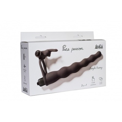 Strap-on Jungle Bunny Black z podwójną penetracją i wibracją, długość 17 cm, średnica wewnętrzna 3,1 cm - 1