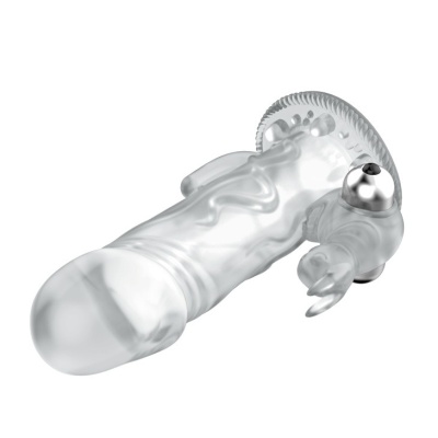 Nakładka na penisa Brave Man z wibracyjnym stymulatorem łechtaczki, TPR, 18 cm - 1 2