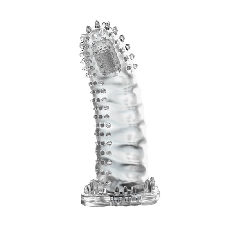Nakładka na penisa Brave Man Vibrating 18 cm z wibrującą kapsułą i wypustkami - 1