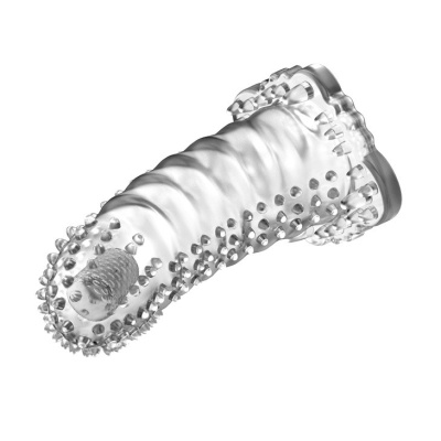 Nakładka na penisa Brave Man Vibrating 18 cm z wibrującą kapsułą i wypustkami - 1 2