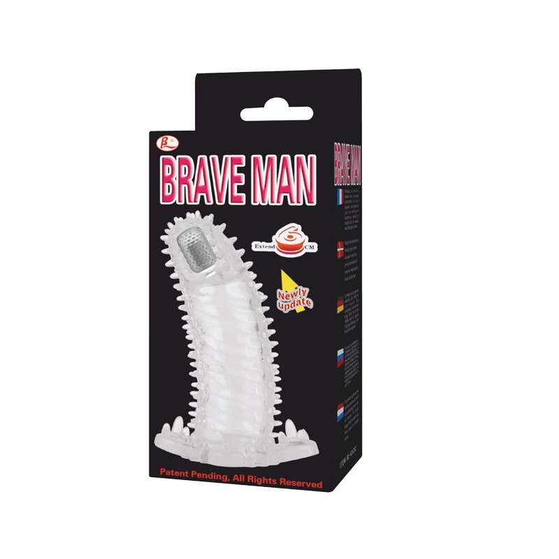 Nakładka na penisa Brave Man Vibrating 18 cm z wibrującą kapsułą i wypustkami - 4