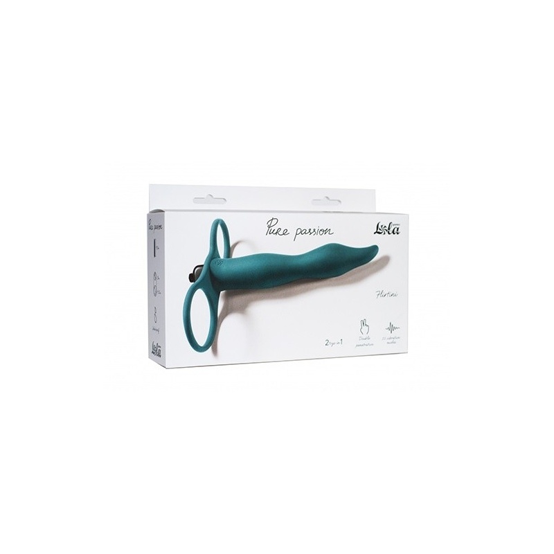 Strap-On z Podwójną Penetracją Flirtini Green - Silikonowy, 15,9 cm, Pocisk 10 Trybów - 1