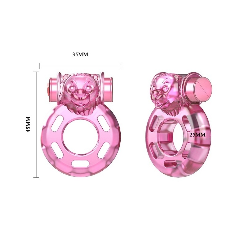 Wibrujący pierścień na penisa Bear Pink z silikonu medycznego 4,5×3,5×2,5 cm - 5