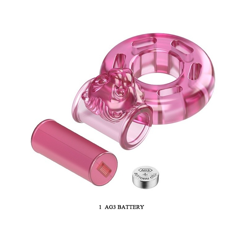 Wibrujący pierścień na penisa Bear Pink z silikonu medycznego 4,5×3,5×2,5 cm - 6