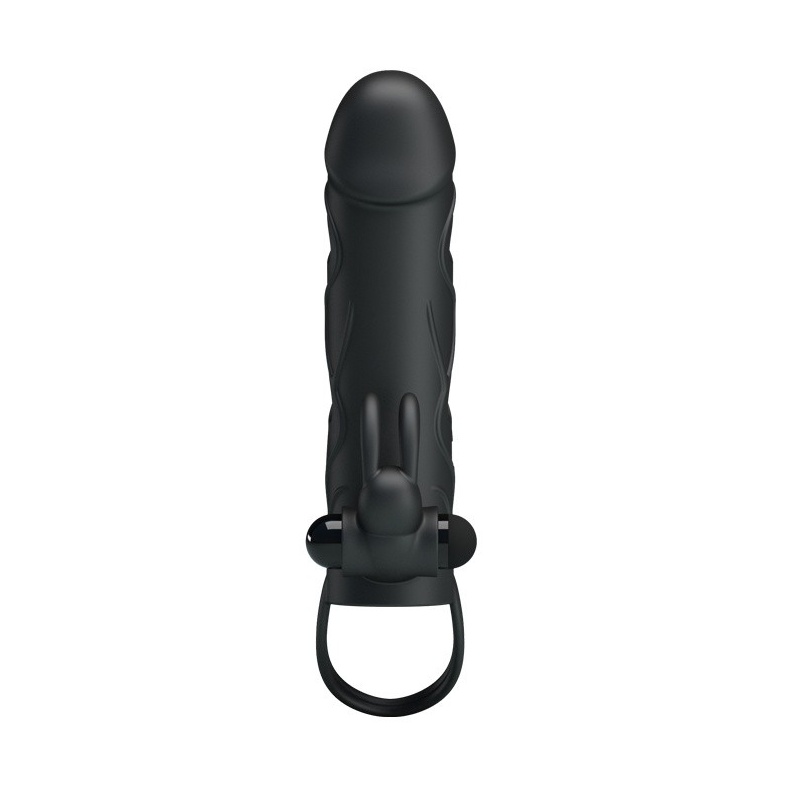 Nakładka na penisa z wibracją łechtaczkową i paskiem na jądra, 14 cm - 1