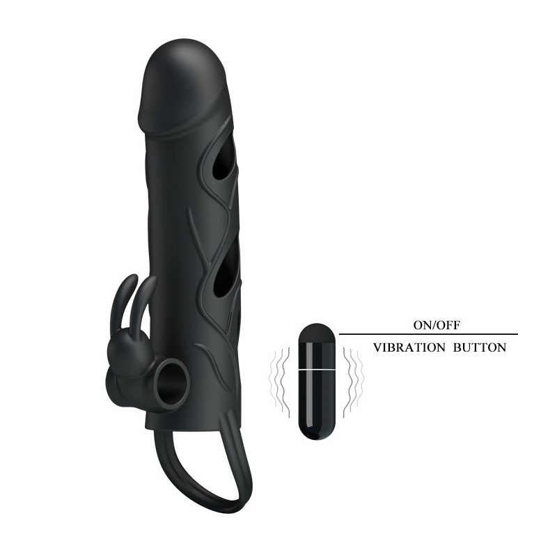 Nakładka na penisa z wibracją łechtaczkową i paskiem na jądra, 14 cm - 4