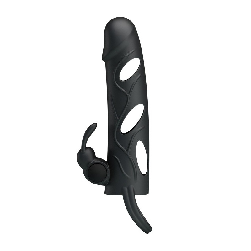 Nakładka na penisa z wibracją łechtaczkową i paskiem na jądra, 14 cm - 6