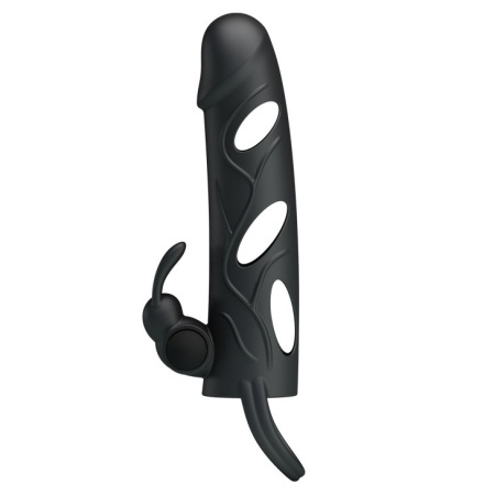 Nakładka na penisa z wibracją łechtaczkową i paskiem na jądra, 14 cm - 6
