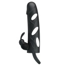 Nakładka na penisa z wibracją łechtaczkową i paskiem na jądra, 14 cm - 6