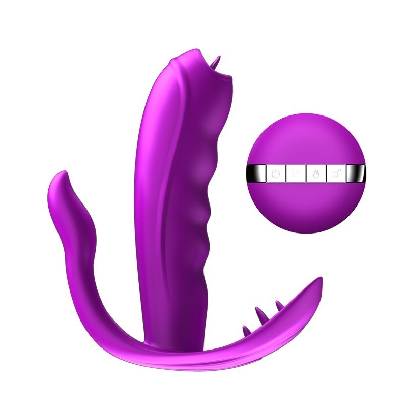 Stymulator do majtek Silicone Panty Vibrator - silikonowy masażer z 7 funkcjami wibracji, podgrzewaniem, ruchomym języczkiem i p - 1
