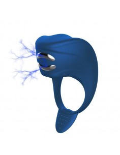 Pierścień z wibracjami Silicone Ring Niebieski Usb 7 Funkcji + Elektrostymulacja - Pierścienie erekcyjne wibrujące - 1