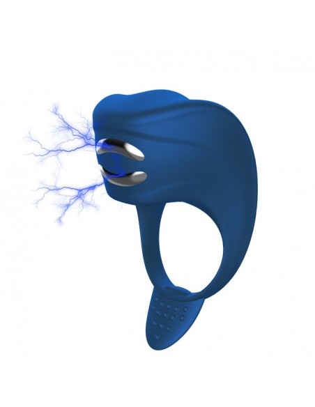 Pierścień z wibracjami Silicone Ring Niebieski Usb 7 Funkcji + Elektrostymulacja - Pierścienie erekcyjne wibrujące - 1