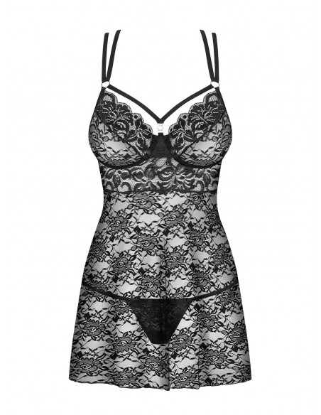 860-Bab-1 Babydoll I Stringi Czarna   - Babydoll - 5