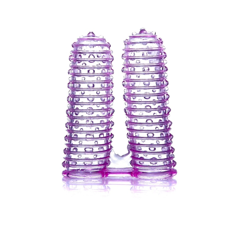 Stymulator Wonderful Fingers Purple - dwustronne nakładki na palce z teksturą prążkowaną i wypustkową - 1