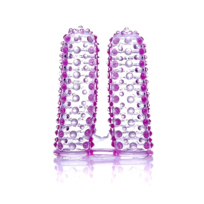 Stymulator Wonderful Fingers Purple - dwustronne nakładki na palce z teksturą prążkowaną i wypustkową - 1 2