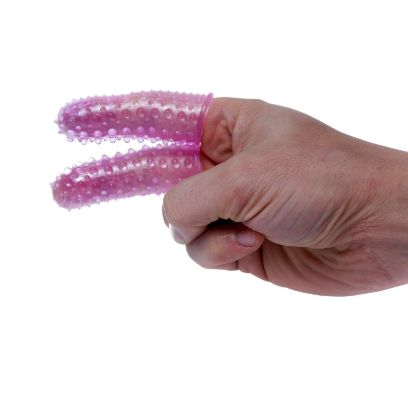 Stymulator Wonderful Fingers Purple - dwustronne nakładki na palce z teksturą prążkowaną i wypustkową - 4