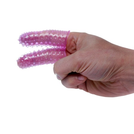 Stymulator Wonderful Fingers Purple - dwustronne nakładki na palce z teksturą prążkowaną i wypustkową - 4
