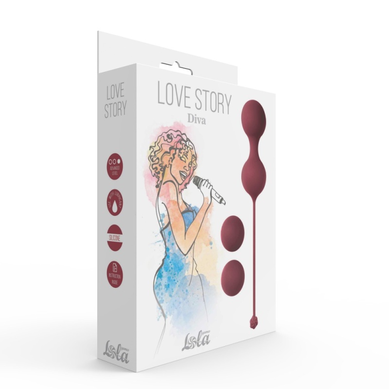 Kulki dopochwowe Love Story Diva Wine Red - silikon, przesunięty środek ciężkości, długość 17,8 cm - 4