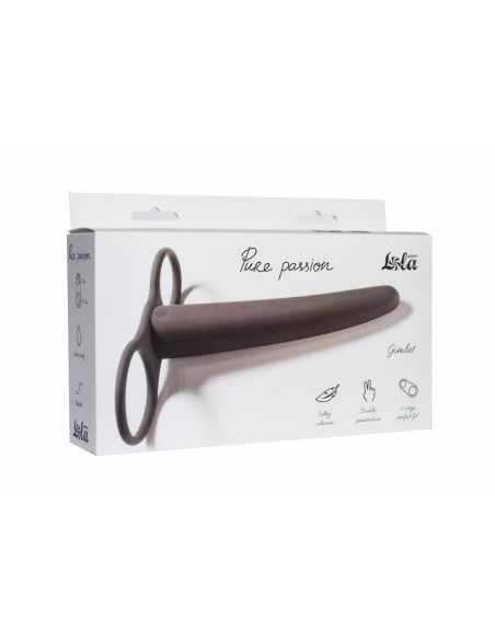Strapon Pure Passion Gimlet Double Penetration Nozzle Black - Strap-ony, dilda na pasku bez wibracji - 1