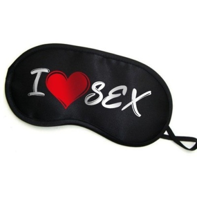 Maska na oczy I Love Sex – satynowa opaska na wieczór panieński - 1