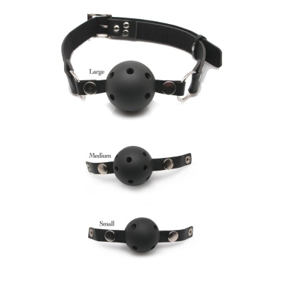 Knebel kulowy Ball Gag Training System z 3 wymiennymi kulami S/M/L (3,5–4,7 cm) i otworami oddechowymi - 1 2