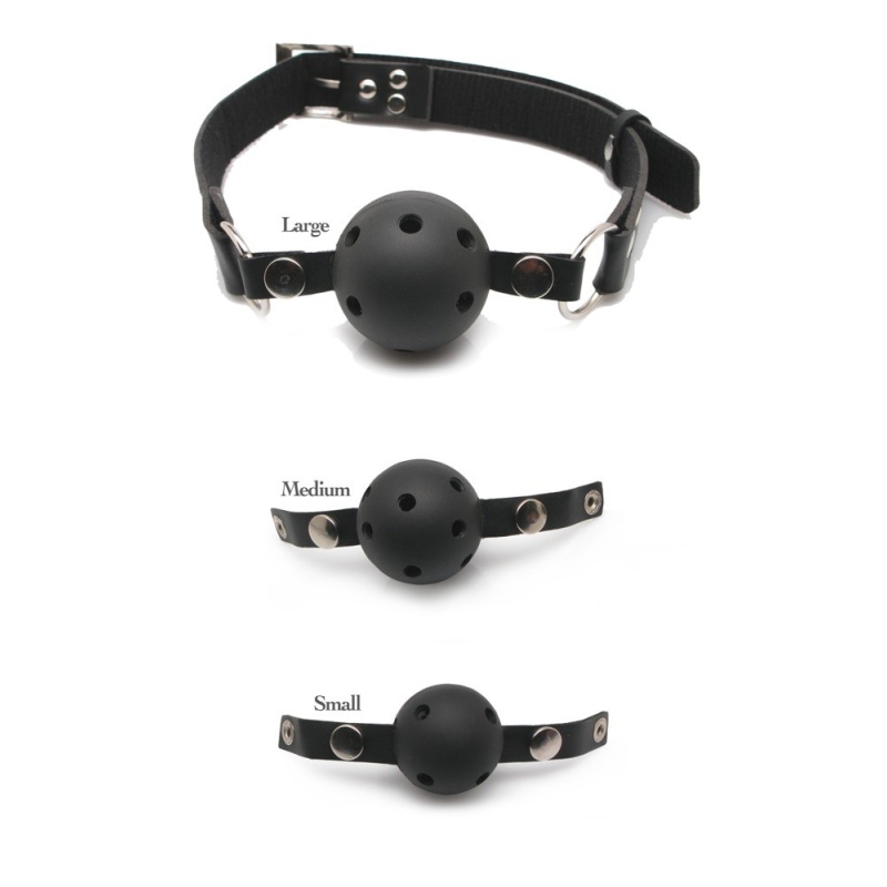 Knebel kulowy Ball Gag Training System z 3 wymiennymi kulami S/M/L (3,5–4,7 cm) i otworami oddechowymi - 2