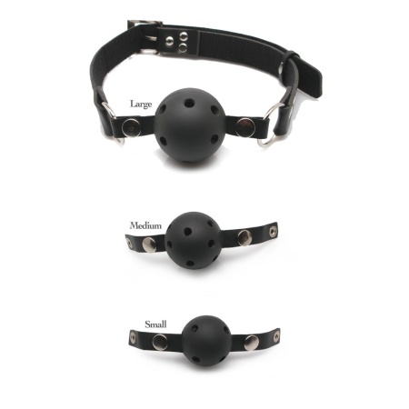 Knebel kulowy Ball Gag Training System z 3 wymiennymi kulami S/M/L (3,5–4,7 cm) i otworami oddechowymi - 2
