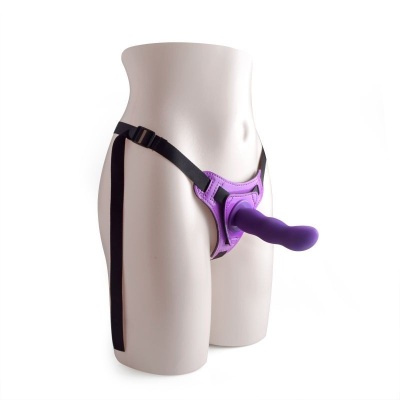 Regulowany strap-on z silikonowym dildo 10,5 cm fioletowy - 1