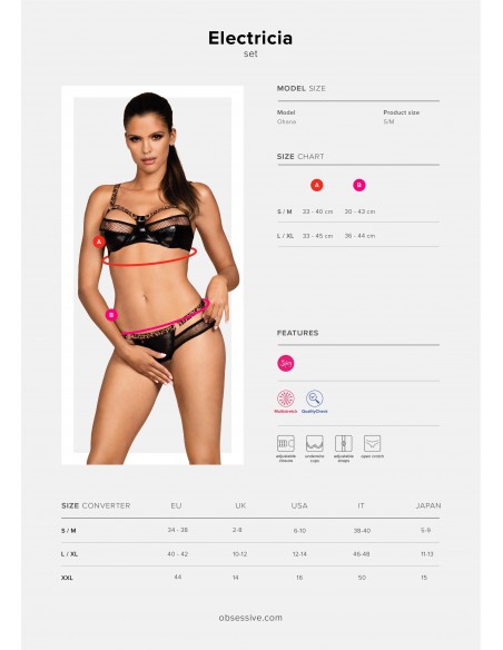 Komplet Bielizny Electricia 2-Częściowy Otwarty Czarny  S/M - Komplety bielizny erotycznej - 7