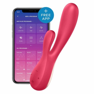 Wibrator typu króliczek Mono Flex Red - podwójny silnik, silikon + ABS, 20,4 cm - 1 2