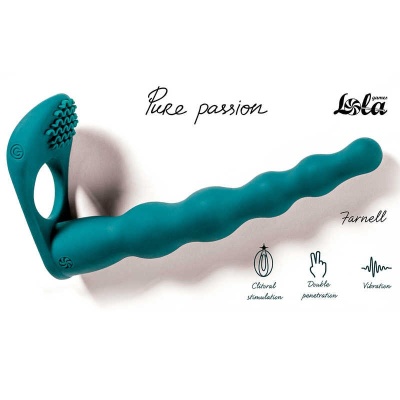 Strap-on Farnell Green - silikonowy pierścień 3 cm, wibracja łechtaczki, długość 17 cm - 1