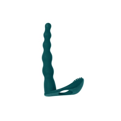 Strap-on Farnell Green - silikonowy pierścień 3 cm, wibracja łechtaczki, długość 17 cm - 1 2