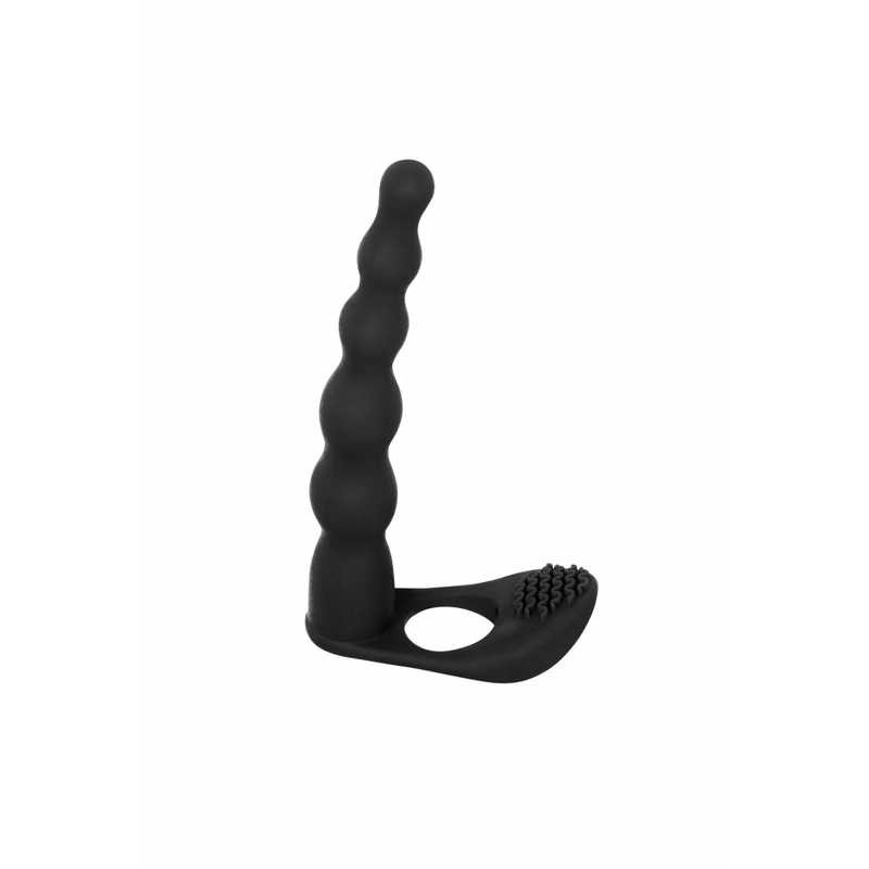 Farnell Black - nakładka strap-on z silikonowym pierścieniem 3 cm i wibro-pociskiem, 17 cm - 2