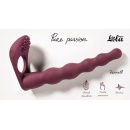 Nasadka Strap-on Farnell Wine Red - silikonowa, podwójna penetracja z wibracją łechtaczki, dł. 17 cm, śr. 2,6 cm - 1
